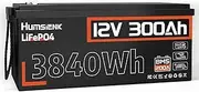 Humsienk 12V 300Ah LiFePO4 Lithium Battery, 3840Wh 12.8V 300Ah LiFePO4 Battery With Up To 15000 Cycles,Built in 200A BMS, Perfect To Outdoor Camping, Marine And Home Energy Storage