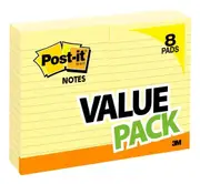Post-It Lined Notes Canary Yellow 101 x 152mm 8-Pack