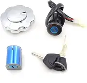 [Motorcycle Parts] Motorcycle 4 Wire Ignition Switch Lock+Fuel Gas Tank Cap Cover+Steering Lock Set for Honda CG125 CG 125 Femal Plug [Easy to Replace]