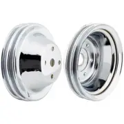 Chrome Double-Groove Pulley Set, Long Pump, Fits Chevy Small Block