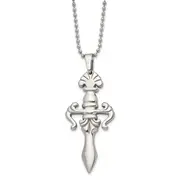 Stainless Steel Chisel Polished Dagger Pendant On A 24 Inch Ball Chain Necklace