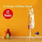 12 Hook Coat Hanger Stand Hat Clothes Rack 3-Tier Metal Tree Style Storage White