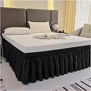 Dust Ruffle Bed Skirt Queen/Full/California King Size for Adjustable Bed Base, Wrap Around Bed Skirts, Pleated Bed Skirt 14/16/18 inch Drop, Elastic Dust Ruffles Easy Fit Washable(Black,135x200cm+40cm