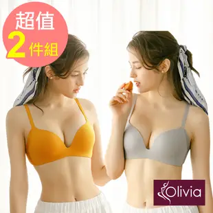 Olivia【曖昧系列-冰淇淋戀人】無鋼圈飽和純度PLUS+一片式內衣(2件組) L 顏色隨機