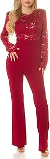 [Koucla] Cocktail Maxi Jumpsuit Flared Party Long Jumpsuit with Lace Shoulder Pad Cutout Slit and Belt