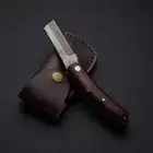 7" BEAUTIFUL HANDMADE DAMASCUS STEEL EDC FOLDING KNIFE WITH LEATHER SHEATH