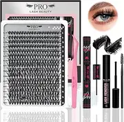 PRO DIY Lash Extension Kit 300 Pcs Lash Clusters D Curl, Mix Eyelash Clusters Individual Lashes Kit Lash Bond And Seal Lash Remover Eyelash Brush Lash Tweezer Self Apply At Home(40D-9-18mix Kit)