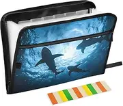 Quteprint 13 Pockets Expanding File Folder with Zipper Closure, Ocean Sea Sharks Accordion File Folder with Sticky Labels, Letter Size A4 Papers Expandable File Document Organizer