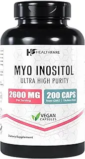 Myo Inositol Supplement 2000mg | 200 Capsules | Supports Fertility for Men Women, Heart Health, Hormonal Balance, Ovarian Functions & Regular Cycle Ultra High Purity & Potency Myo-Inositol HealthFare