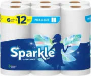Sparkle Paper Towels 6 Double Rolls = 12 Reg Pick-A-Size Full/Half Sheets