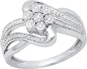 [Dazzlingrock Collection] 0.18 Carat (ctw) Round White Diamond Illusion Set Flower Cluster Twisted Split-Shank Engagement Ring, 925 Sterling Silver