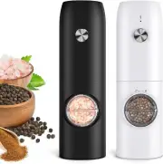 Electric Salt and Pepper Grinder Set, Rechargeable Automatic Black/White