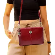 Cowhide Leather Wristlet Clutch Wallet Purses Small Envelope Crossbody Bags for Women- Red