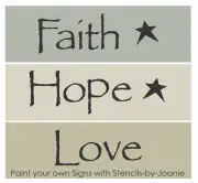 3 pc Word Stencil Faith Hope Love Stars Family Home Country Craft Art DIY Signs