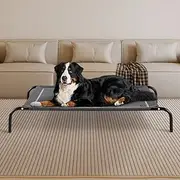 XXL Cooling Elevated Dog Bed for Large Dogs, Portable Indoor & Outdoor Pet Hammock with Skid-Resistant Feet, Portable Dog Cot with Washable Breathable Mesh, Grey, 137x90x20CM