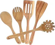 5 Pcs Wooden Cooking Utensil Set Kitchen Spoons and Spatulas Heat Resistant Wooden Ladles Spaghetti Spoon for Nonstick Cookware Preservation