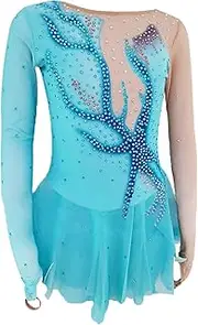 [Zagitova] Figure Skating Dress for Girls Patchwork Women Open Back Long Sleeve Competition Dance Outfit Shiny Rhinestone