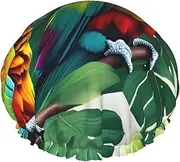 Tropical Flower Leaf Parrot Print Various Activities Shower Cap Reusable Soft And Lightweight Bath Hair Cap Long Hair