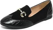 [Cubicbee] Metal Chain Patchwork Two Tone Loafers for Womens Slip On Pointed Toe Flats Comfortable Fashion Work Business Shoes