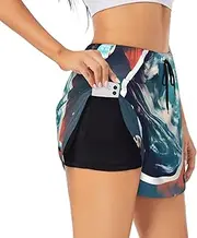 [GaxfjRu] Space Planet Earth Print Women's Running Shorts High Waisted Running Shorts Pocket Sporty Gym Elastic Short