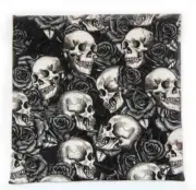 NEW Hand Stitched / Rolled Hem Skull Pocket Square Gray Black White Floral