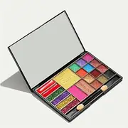21 Colors Makeup With Brush & Mirror Kit For Woman Eyeshadow Palette & Lip Gloss & Glitter & Blush & Loose Powder & Cosmetics Brush All-In-One Mini Makeup Set