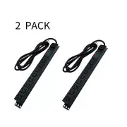 8-Outlet 0U Metal PDU with Display 10FT 12AWG UL Listed 5-15P to 5-15R 2 Pack