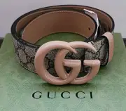 $599 Brand New Gucci GG Marmont Supreme Belt Canvas Nude 90/36 Enamel Buckle