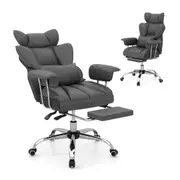 Costway 180 kg Big & Tall Office Chair Executive Desk Chair w/Retractable Footrest Grey