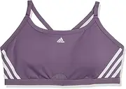 [adidas] Performance Aeroreact 3-Stripes Badge of Sport Women's Light-Support Training Bra, Purple, Small (A-C Cup)