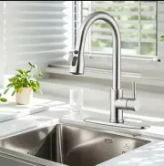 1pc Modern Stainless Steel Kitchen Faucet with Pull-Down Sprayer