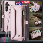 Flip Leather Case ZIP Wallet Cover Strap For Samsung S25 S24 S23 FE S22 S21 S20