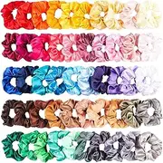 Marvelous-AU 50 Packs Satin Hair Scrunchies Set Elastic Colorful Ponytail Holder Solid Color Hair Ties Soft Hair Bobbles Hair Accessories for Women