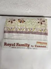 Vtg Cannon Royal Family Full Flat Sheet Night Bloom Green Brown Vines Floral New