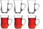 ums Turkish Tea Glasses With Handle - 6 pcs Tea Cups, Slim Waist Design and Thick Sole Prevent the Tea From Getting Cold, Capacity 145cc, 4 3/4 Oz, 2.5'' x 4H