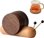MOMOGEE Wooden Coasters Non-Slip Walnut Coasters Magnet Adsorption Snail Shape Insulation Pad Personalized for Coffee Table Set of 5
