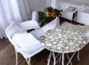 30" Round White Agate Stone Coffee Table Handmade Console Bar Desk Hallway Decor