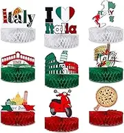 Spiareal 9 Pcs Italy Party Decorations Theme Honeycomb Centerpieces I Love Italy Photo Booth Props Birthday Party Decorations for Table Supplies Italian Home