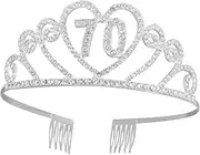 [CIMAXIC] Rhinestone Crown Alloy Hair Comb 70th Birthday Silver for Special Occasions