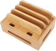Bamboo Multi-Device Stand Holder Charging Station Phone Tablet Cord Organizer for Meeting Rooms Restaurants Hotels and Homes