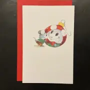NEW Christmas Greeting Card Adorable Mouse Red Bowtie Looking At Reflection