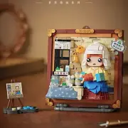 Mini Famous Art Painting Girl in Shop Model Building Block Word Retro Artwork