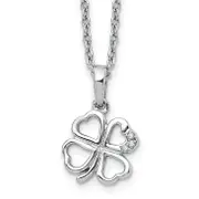 Sterling Silver White Ice Rhodium-Plated 18 Inch Diamond Clover Necklace With 2 Extender