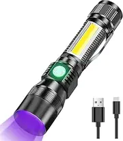 Jornarshar 3 in 1 Rechargeable UV Torch, Black Light Flashlight With Sidelight Red/White/SOS Light, 7 Modes Zoomable Waterproof for Pet Clothing Detection Camping
