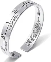[BABESA] Sterling Silver Bracelet,Chain Bangle,Silver Bangles For Women Solid 925,Silver Plated Bracelet For Women Novelty Simple Feather Letter Engraving Charming Silver Bangle Silver Friendship Bracelets For