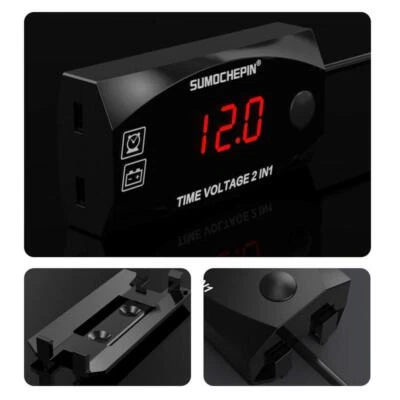 2-in-1 Time Voltmeter Electric Clock Digital Display For Motorcycle Vehicle