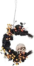 Halloween Skull Door Wreath, Gothic Skull Wreath, Spooky Front Ornament, Creepy Seasonal Decoration, Indoor & Outdoor Accent for Home, Restaurants & Parties, 17.72x13.78in