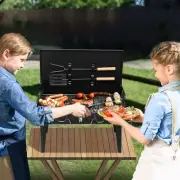 Portable Square Charcoal Grill with Lid, Adjustable Height, Folding Design