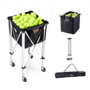 VEVOR Foldable Tennis Ball Hopper, Holds 150 Tennis Balls, Lightweight Aluminum Alloy Tennis Ball Basket Cart with Wheels, Removable Bag, Carry Bag, P