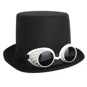 Black Steampunk Hat with Silver Goggles - Adult